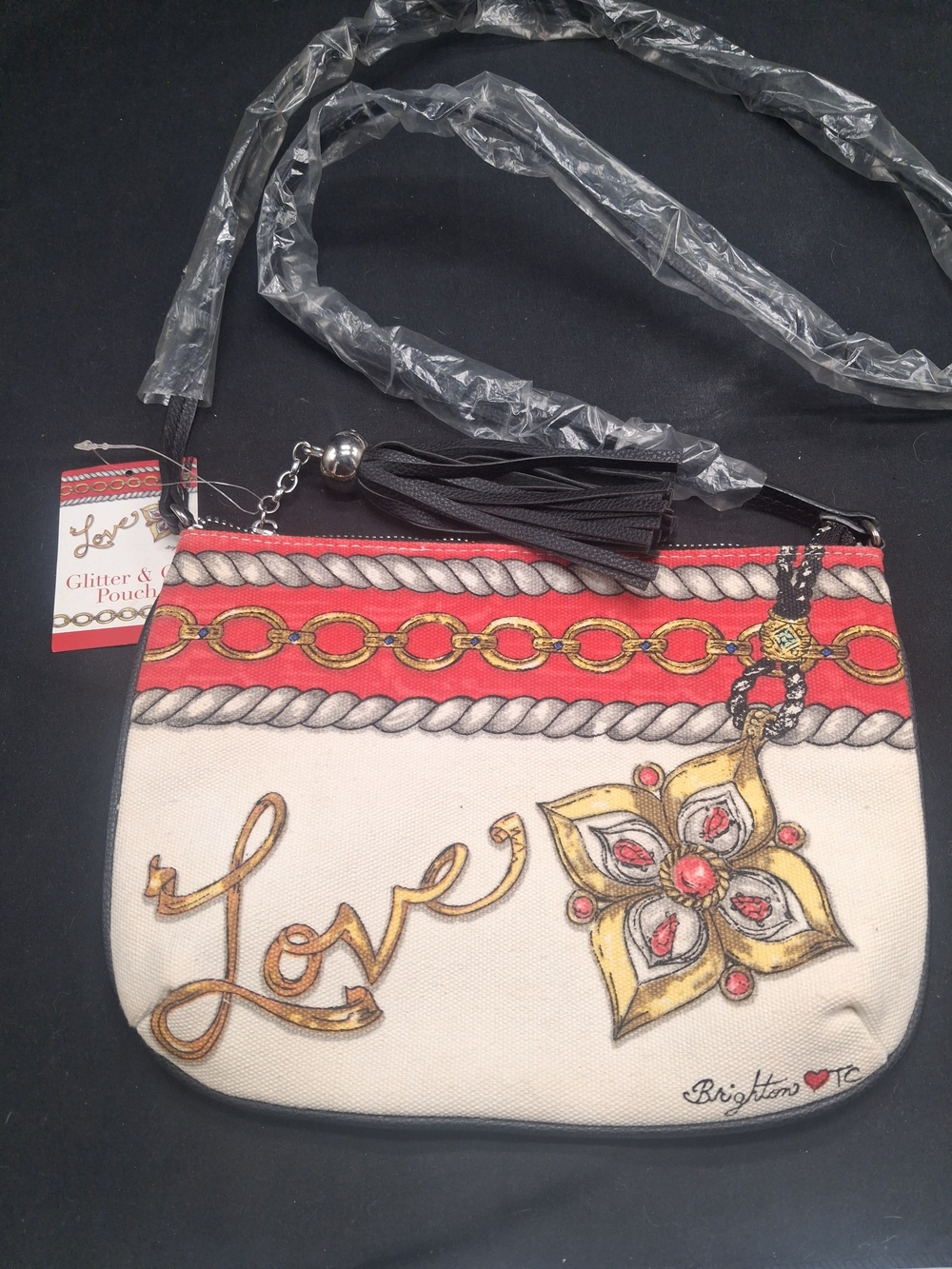Brighton Love Canvas Crossbody Pouch in Red and Cream